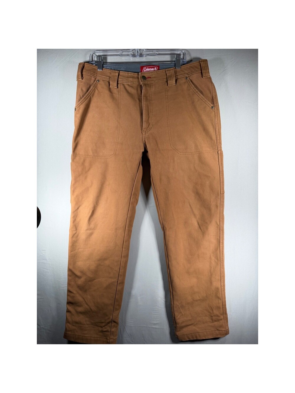 Coleman Mens Fleece Lined Utility Work Pants Brown Duck Canvas 34x32